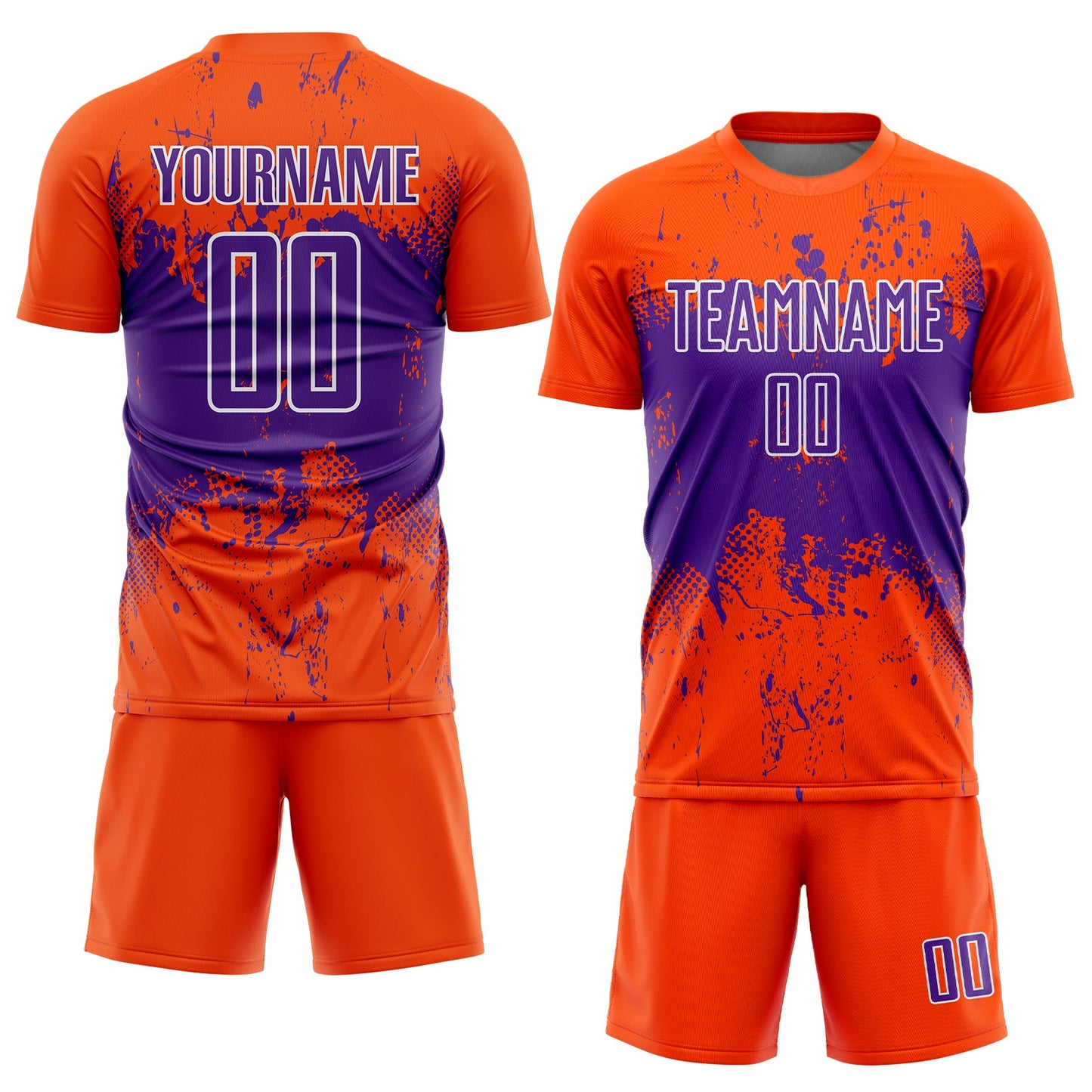 Custom Orange Purple-White Abstract Splatter Grunge Art Sports Sublimation Soccer Uniform Jersey Limited