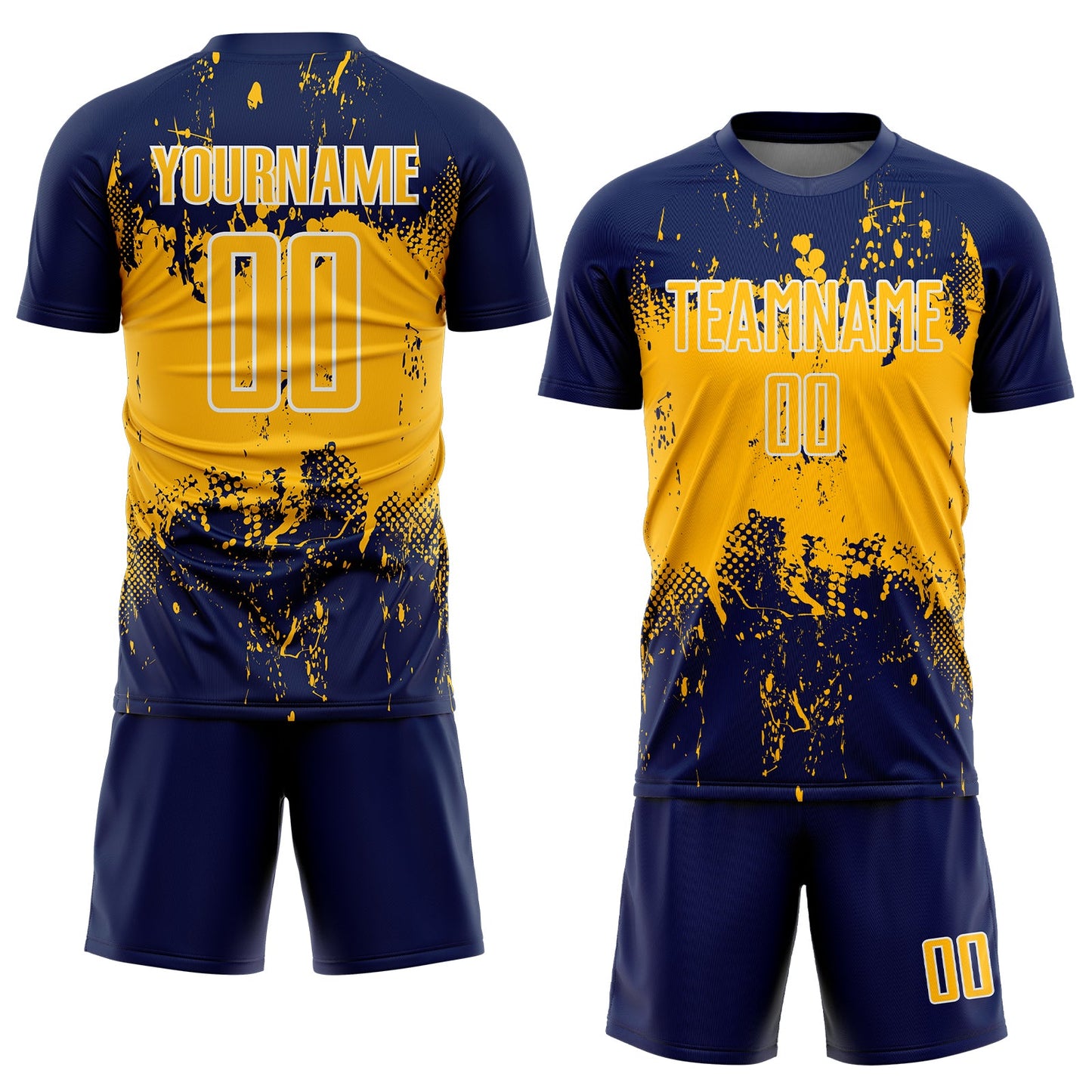 Custom Navy Gold-White Abstract Splatter Grunge Art Sports Sublimation Soccer Uniform Jersey Limited