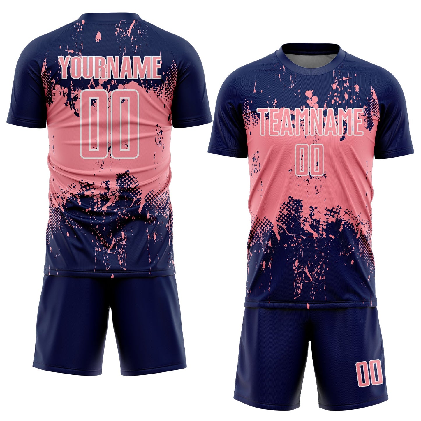 Custom Navy Medium Pink-White Abstract Splatter Grunge Art Sports Sublimation Soccer Uniform Jersey Limited