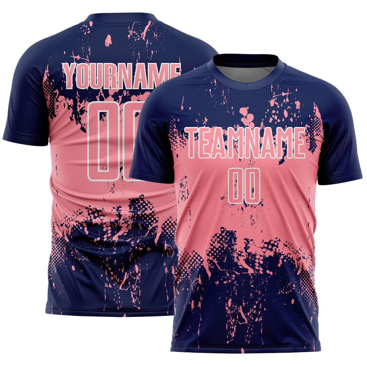 Custom Navy Medium Pink-White Abstract Splatter Grunge Art Sports Sublimation Soccer Uniform Jersey