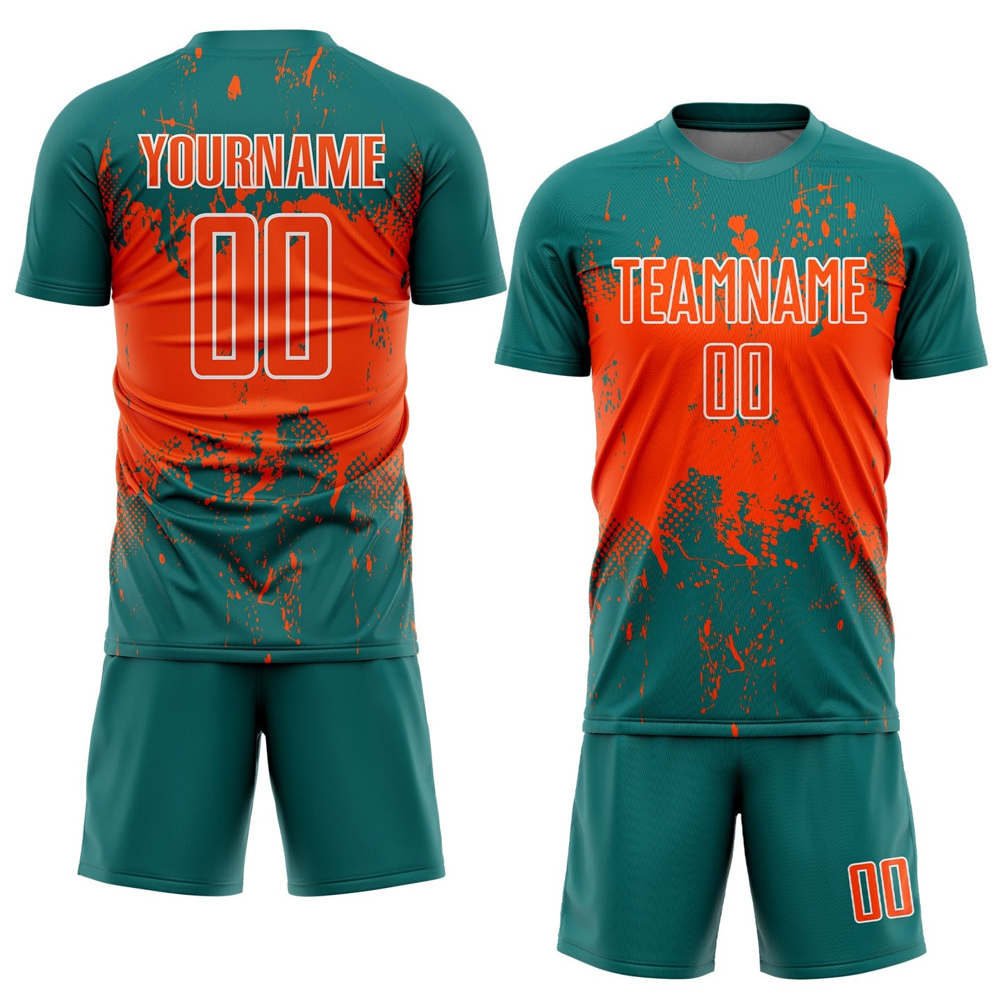 Custom Teal Orange-White Abstract Splatter Grunge Art Sports Sublimation Soccer Uniform Jersey Limited