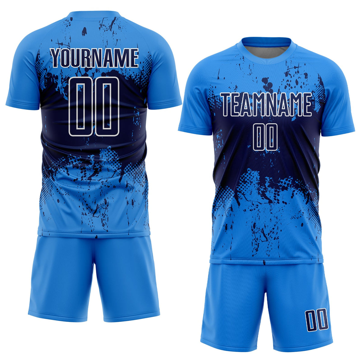 Custom Powder Blue Navy-White Abstract Splatter Grunge Art Sports Sublimation Soccer Uniform Jersey Limited