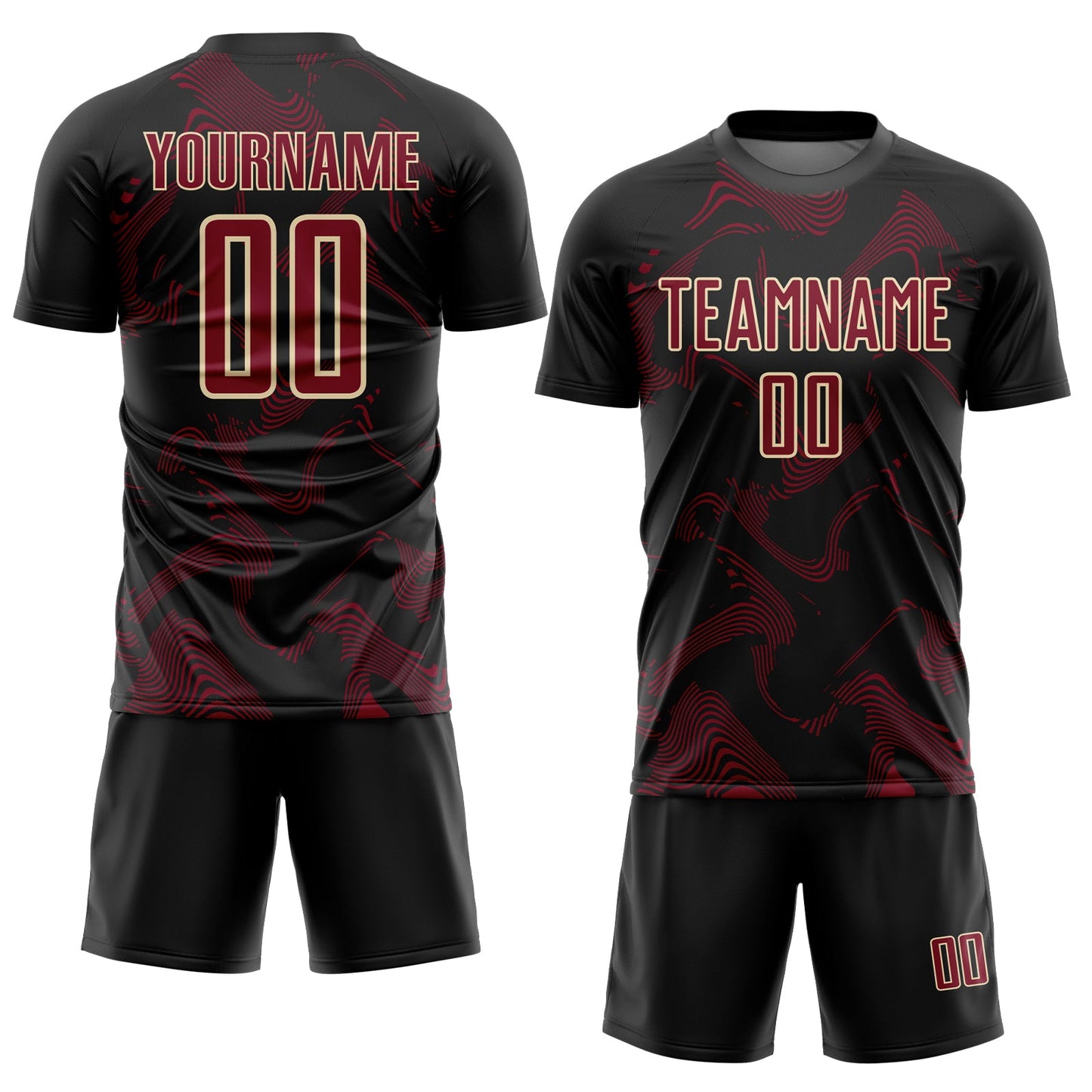 Custom Black Crimson-Cream Curve Lines Sports Sublimation Soccer Uniform Jersey Limited
