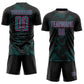 Custom Black Teal-Pink Curve Lines Sports Sublimation Soccer Uniform Jersey Limited