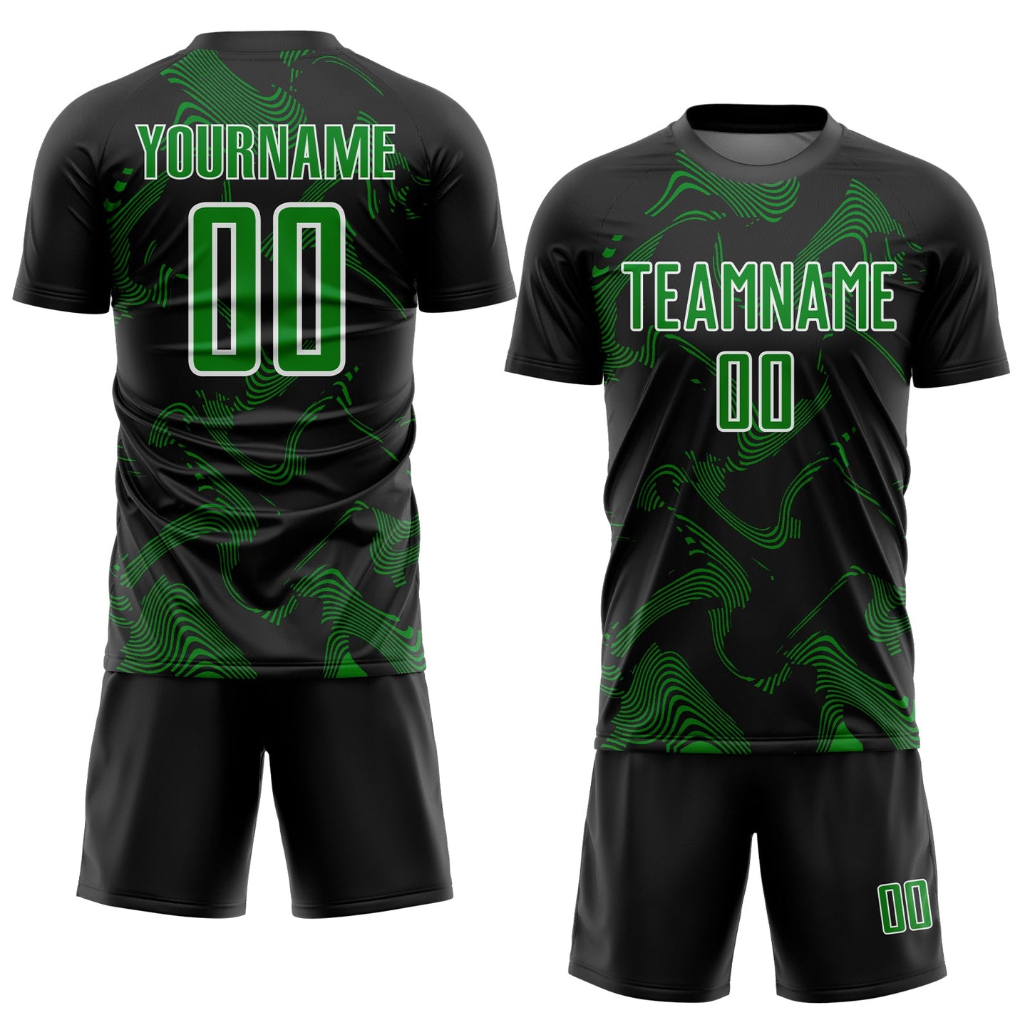 Custom Black Grass Green-White Curve Lines Sports Sublimation Soccer Uniform Jersey Limited