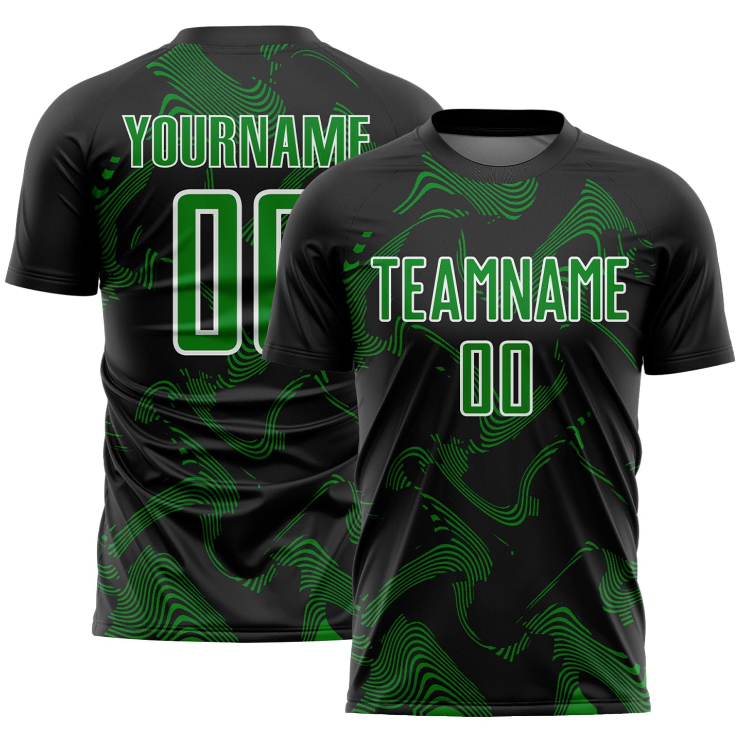 Custom Black Grass Green-White Curve Lines Sports Sublimation Soccer Uniform Jersey