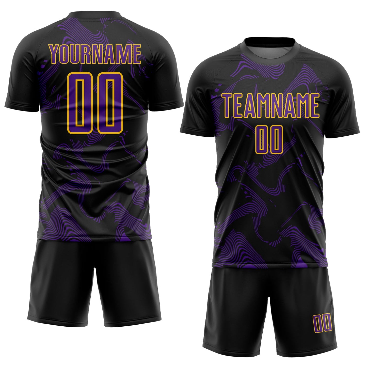 Custom Black Purple-Yellow Curve Lines Sports Sublimation Soccer Uniform Jersey Limited
