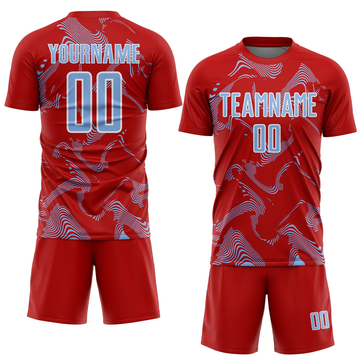Custom Red Light Blue-White Curve Lines Sports Sublimation Soccer Uniform Jersey Limited