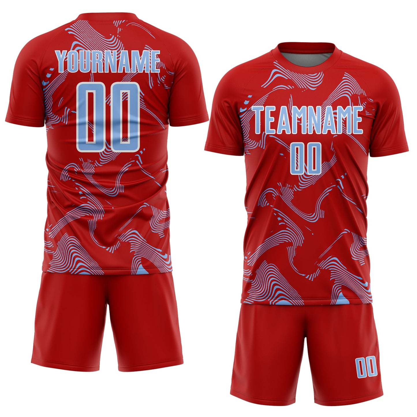 Custom Red Light Blue-White Curve Lines Sports Sublimation Soccer Uniform Jersey Limited