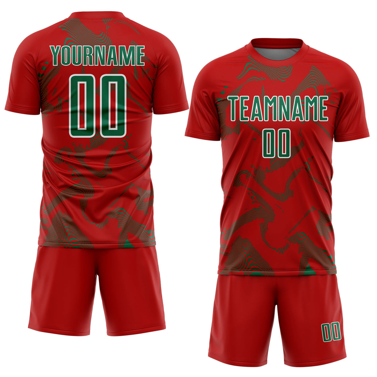 Custom Red Kelly Green-White Curve Lines Sports Sublimation Soccer Uniform Jersey Limited
