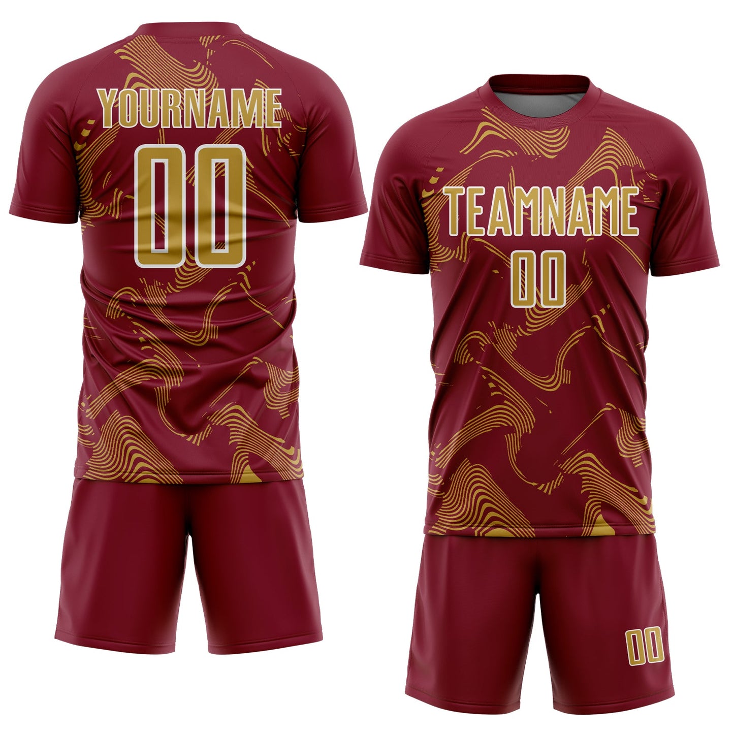Custom Crimson Old Gold-White Curve Lines Sports Sublimation Soccer Uniform Jersey Limited