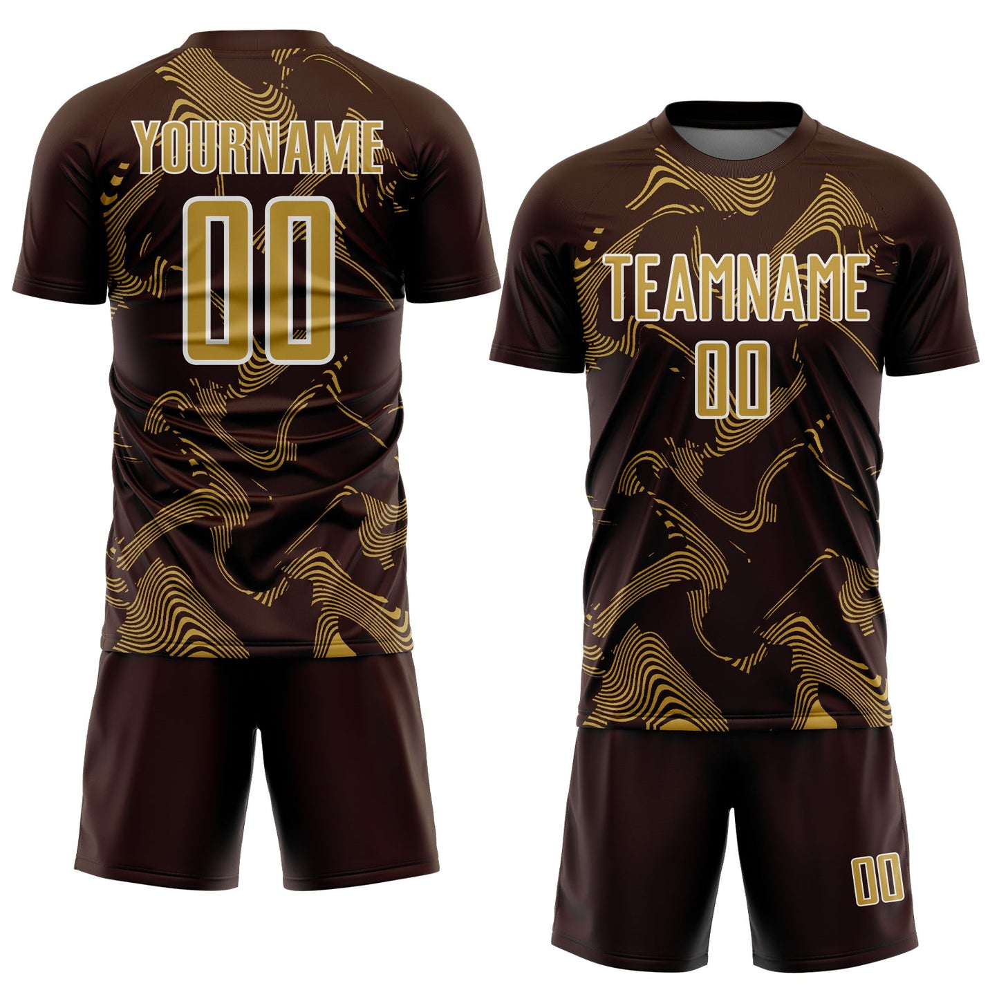 Custom Brown Old Gold-White Curve Lines Sports Sublimation Soccer Uniform Jersey Limited
