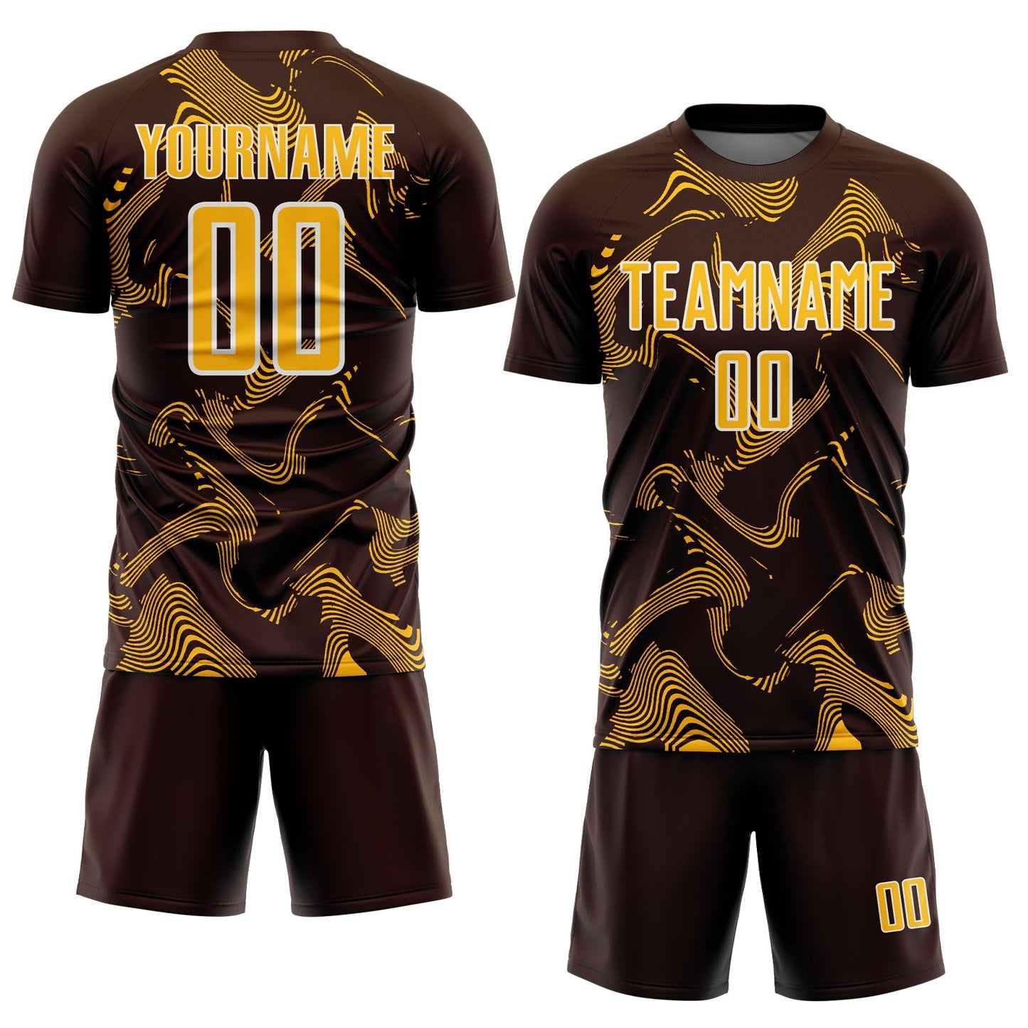 Custom Brown Gold-White Curve Lines Sports Sublimation Soccer Uniform Jersey Limited