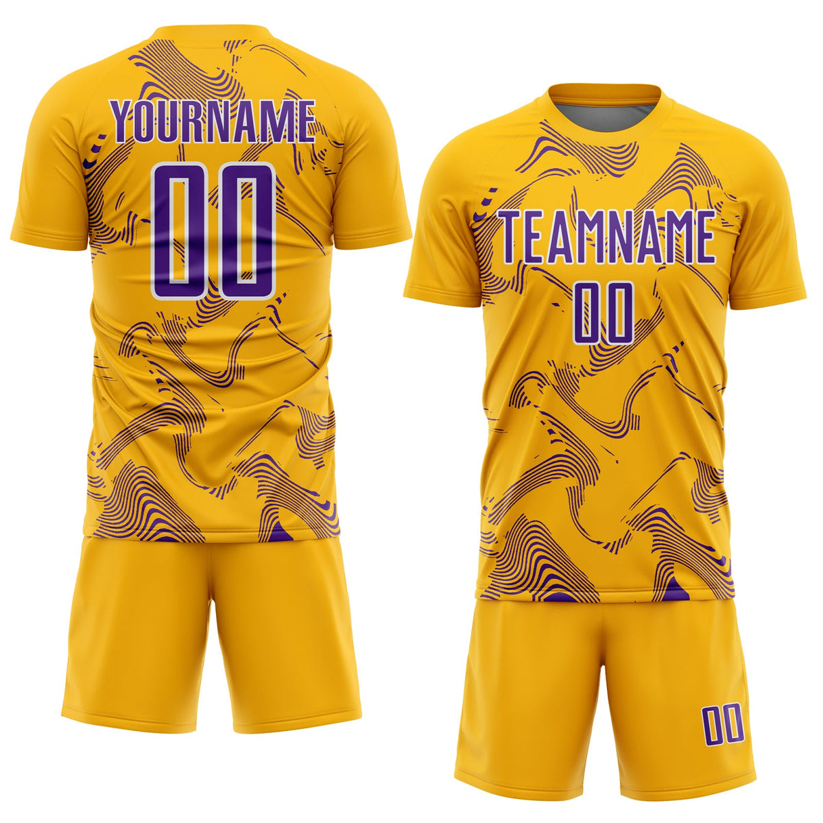 Custom Gold Purple-White Curve Lines Sports Sublimation Soccer Uniform Jersey Limited