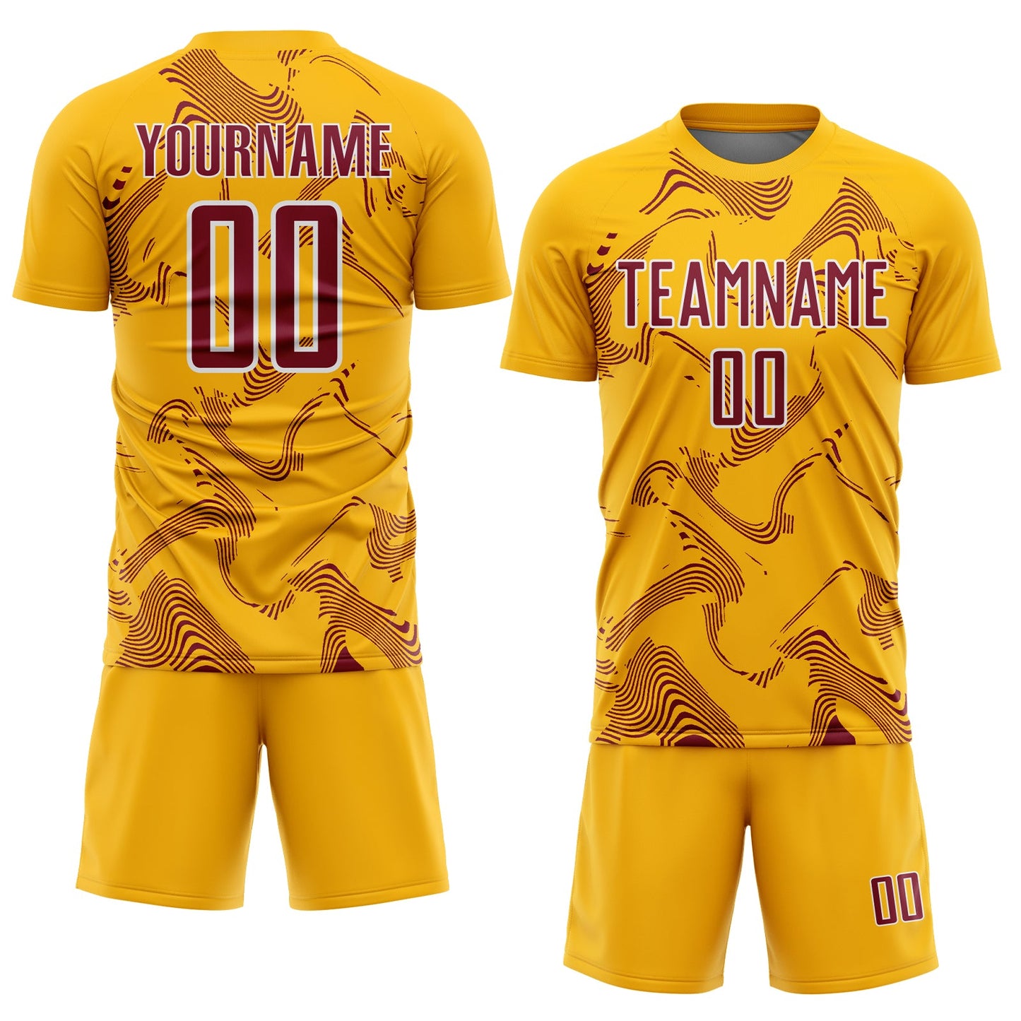 Custom Gold Crimson-White Curve Lines Sports Sublimation Soccer Uniform Jersey Limited