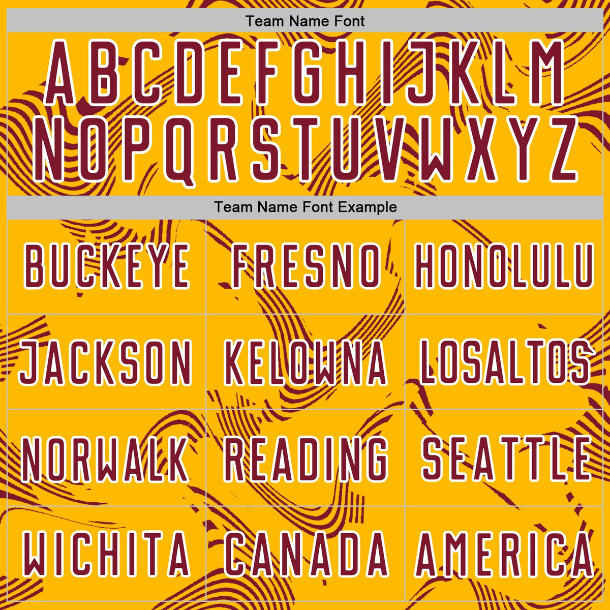 Custom Gold Crimson-White Curve Lines Sports Sublimation Soccer Uniform Jersey Limited