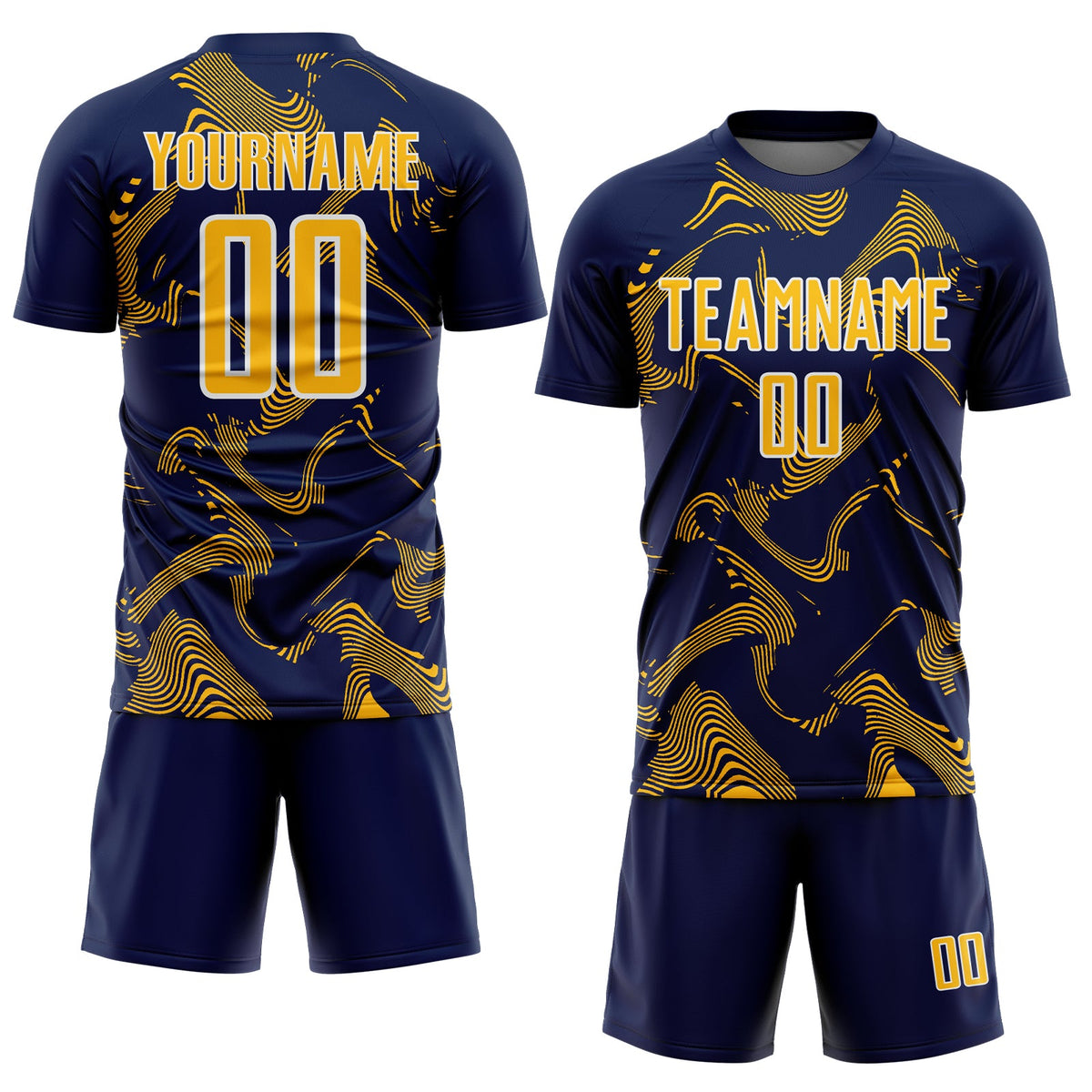 Custom Navy Gold-White Curve Lines Sports Sublimation Soccer Uniform Jersey Limited