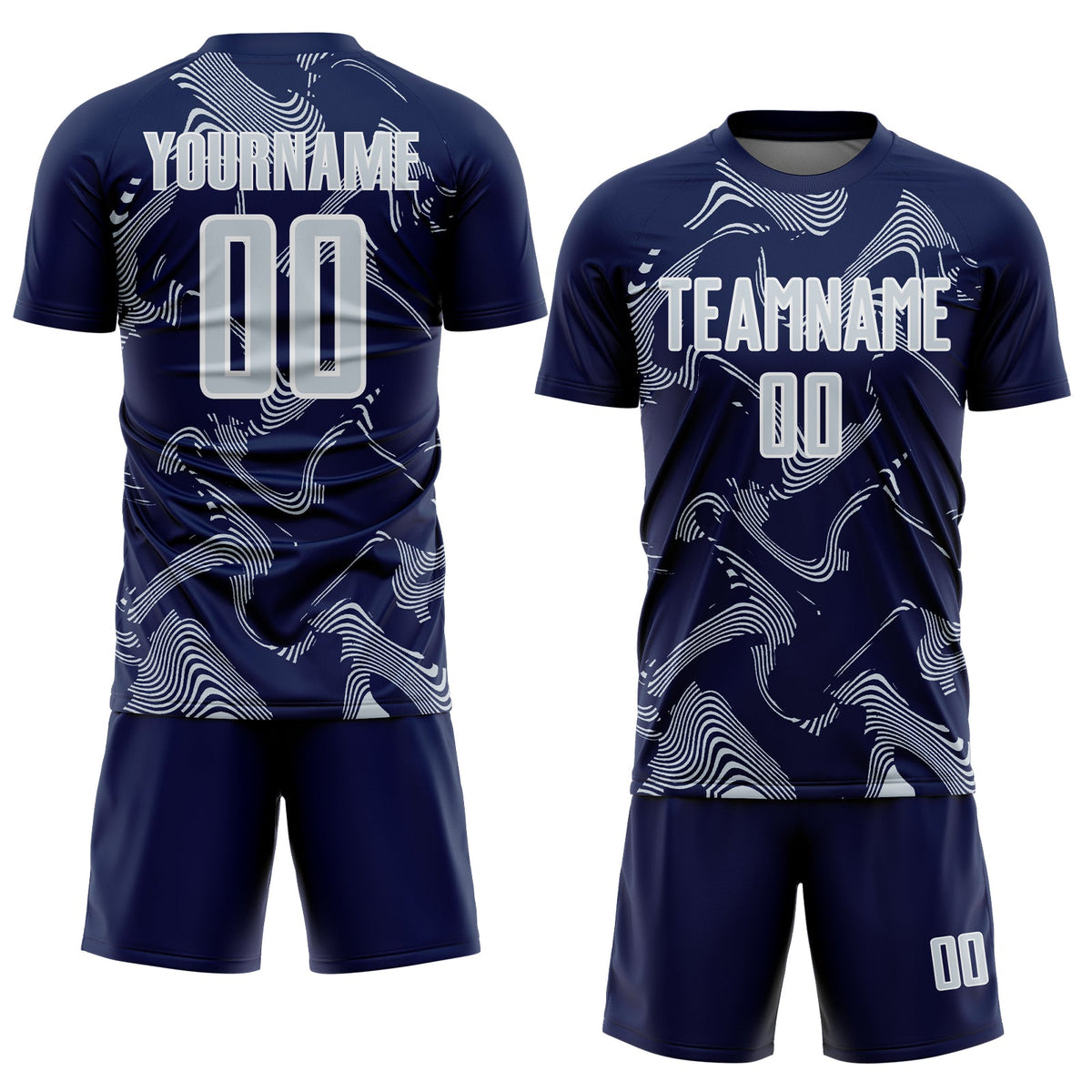 Custom Navy Silver-White Curve Lines Sports Sublimation Soccer Uniform Jersey Limited