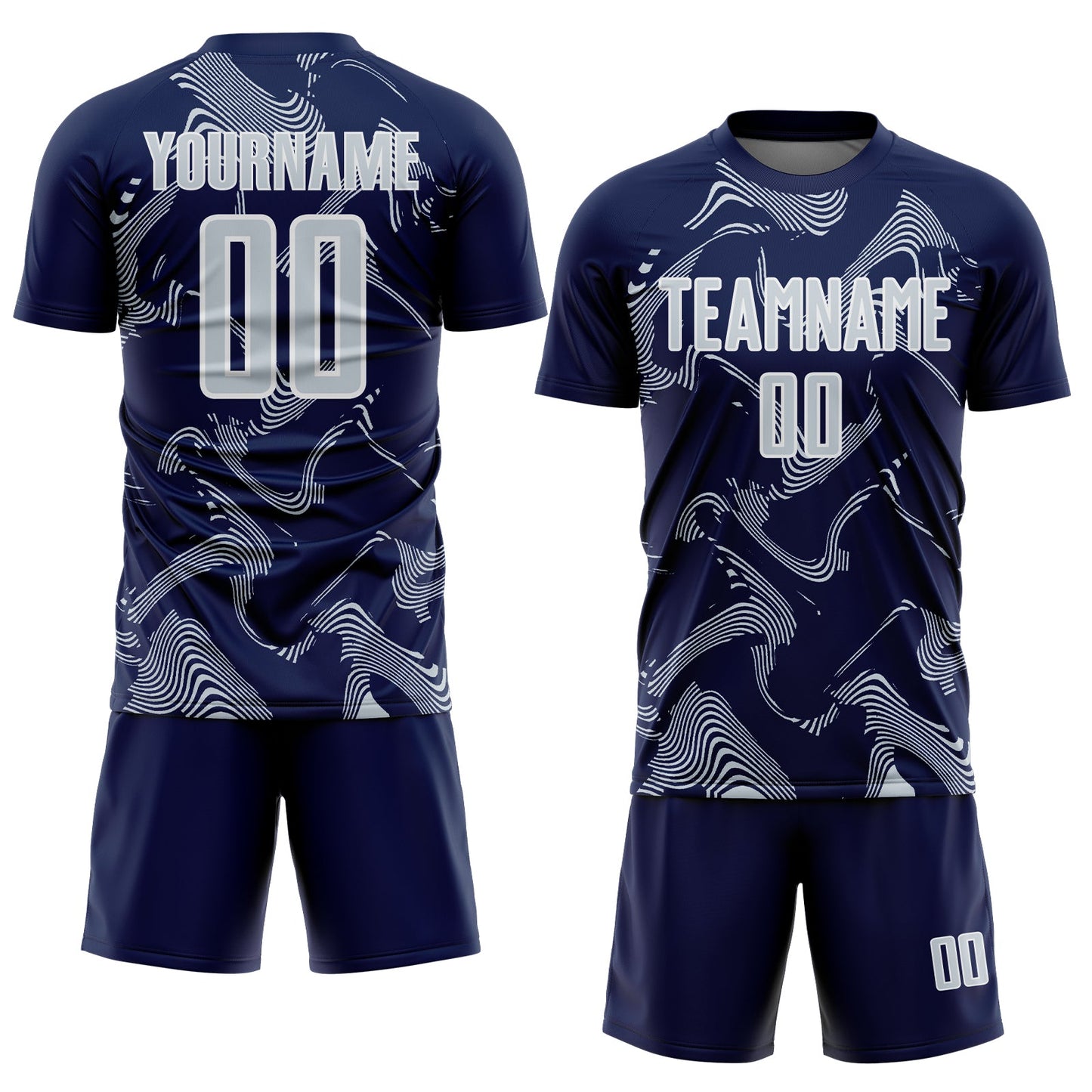 Custom Navy Silver-White Curve Lines Sports Sublimation Soccer Uniform Jersey Limited