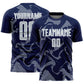 Custom Navy Silver-White Curve Lines Sports Sublimation Soccer Uniform Jersey