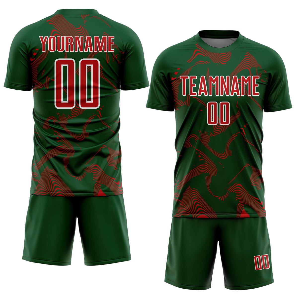 Custom Green Red-White Curve Lines Sports Sublimation Soccer Uniform Jersey Limited