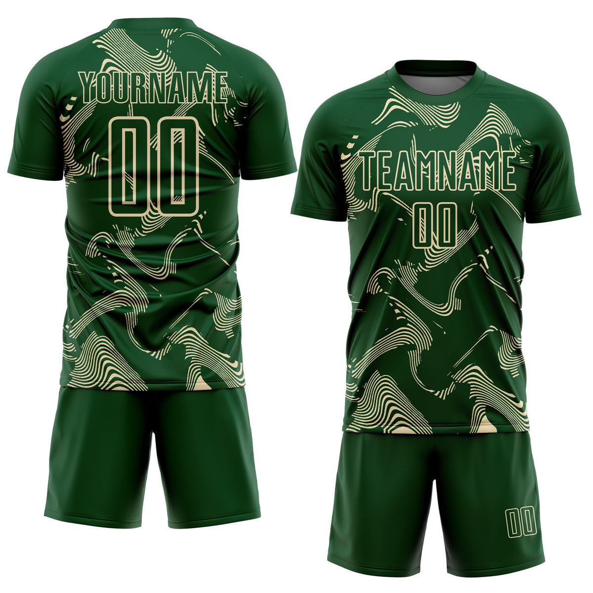 Custom Green Cream Curve Lines Sports Sublimation Soccer Uniform Jersey Limited