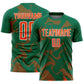 Custom Kelly Green Orange-White Curve Lines Sports Sublimation Soccer Uniform Jersey