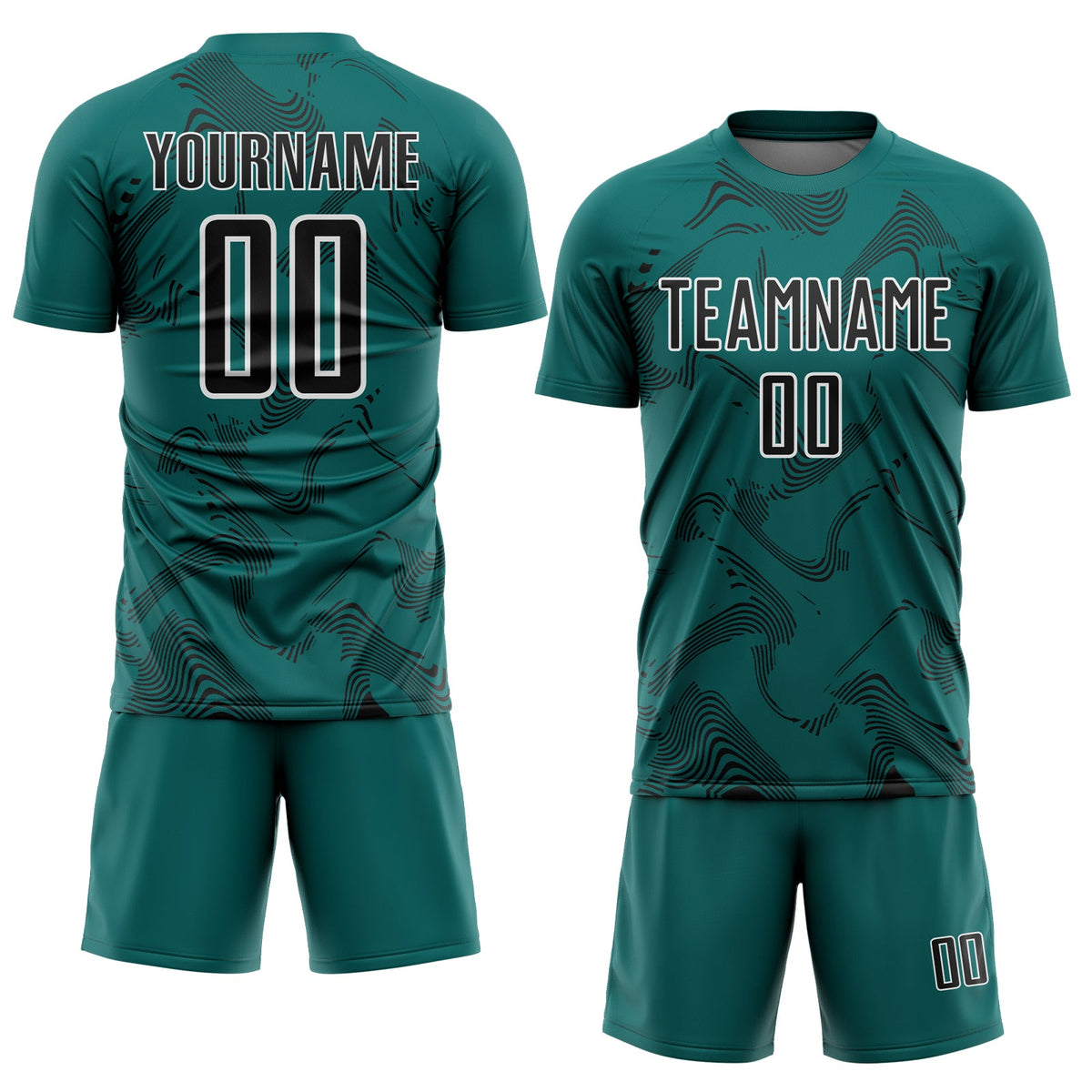 Custom Teal Black-White Curve Lines Sports Sublimation Soccer Uniform Jersey Limited