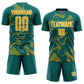 Custom Teal Gold-White Curve Lines Sports Sublimation Soccer Uniform Jersey Limited