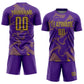 Custom Purple Old Gold-Black Curve Lines Sports Sublimation Soccer Uniform Jersey Limited