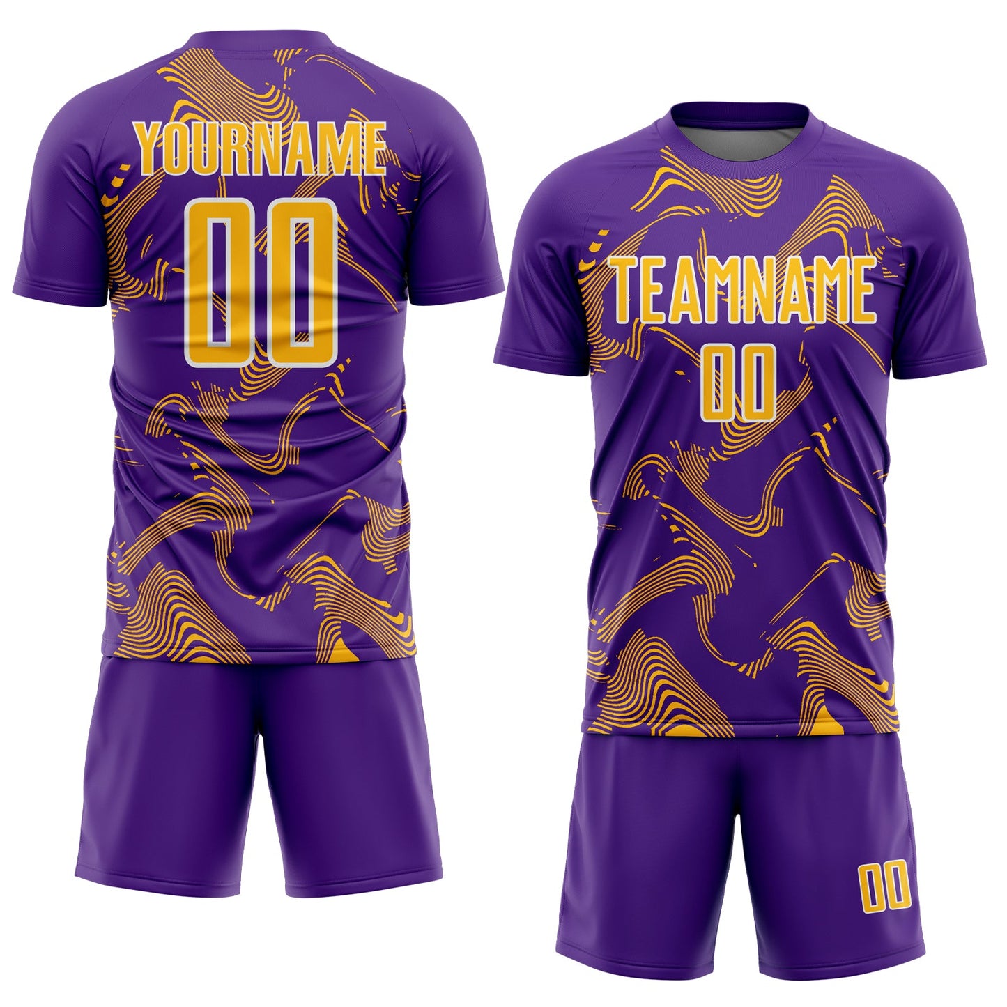 Custom Purple Gold-White Curve Lines Sports Sublimation Soccer Uniform Jersey Limited