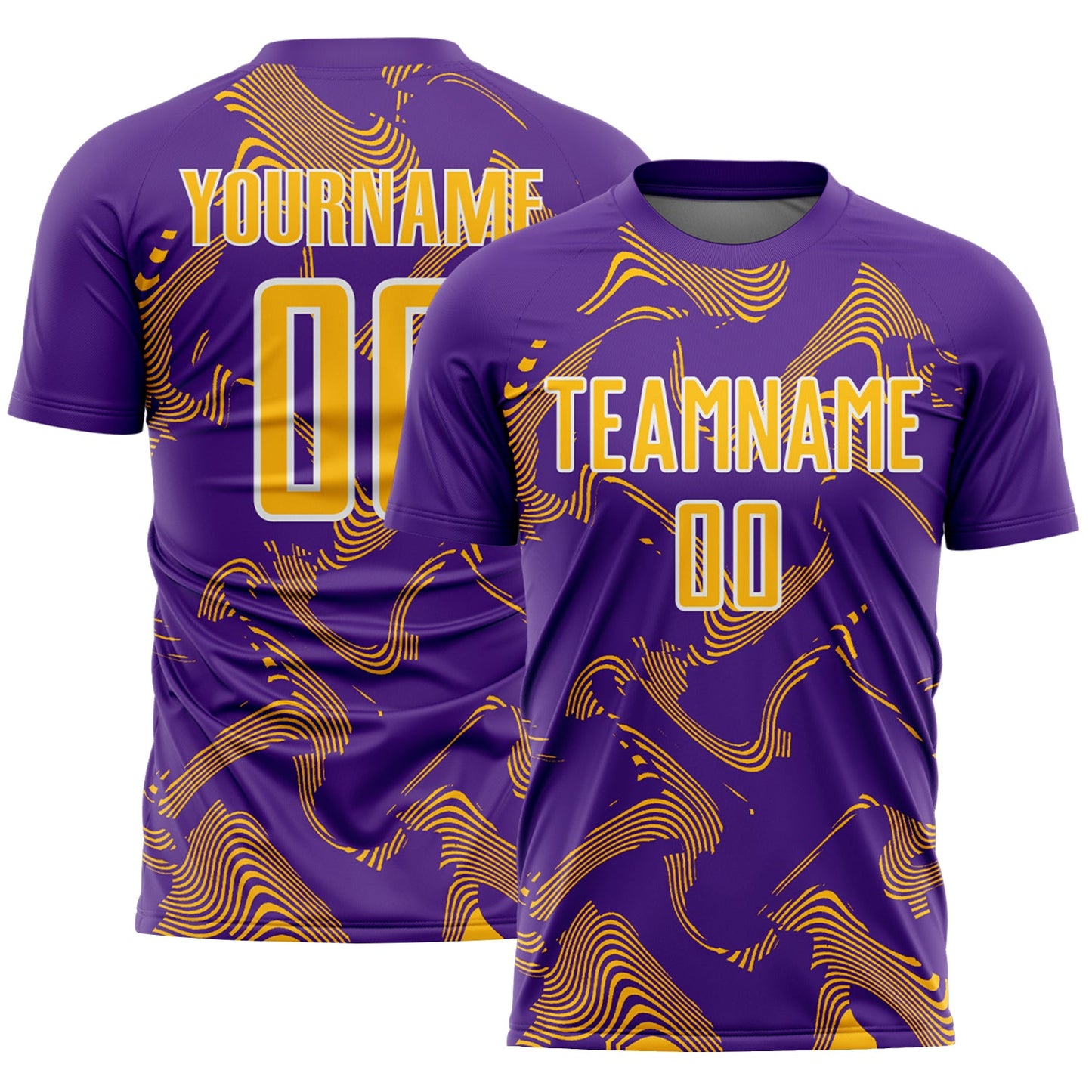 Custom Purple Gold-White Curve Lines Sports Sublimation Soccer Uniform Jersey