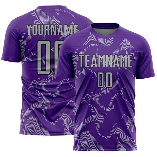 Custom Purple Gray-Black Curve Lines Sports Sublimation Soccer Uniform Jersey