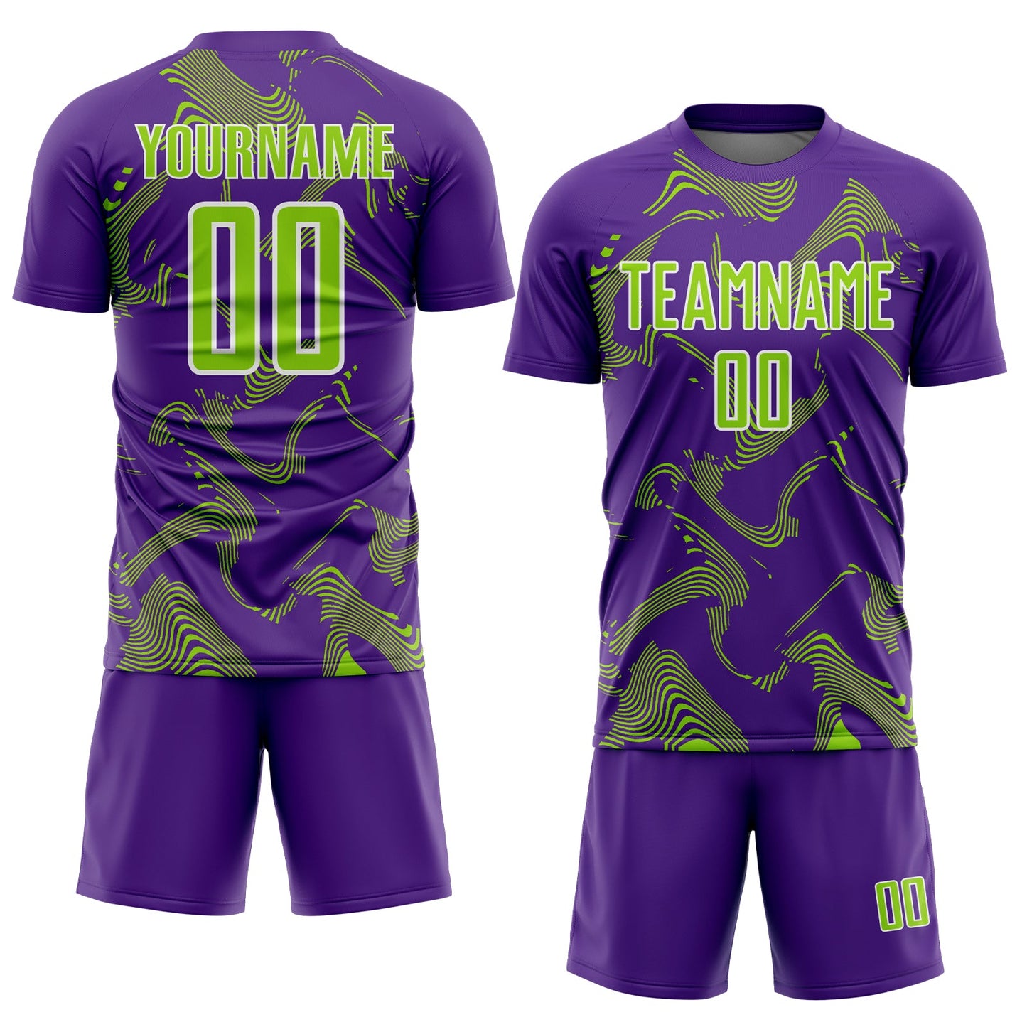 Custom Purple Neon Green-White Curve Lines Sports Sublimation Soccer Uniform Jersey Limited