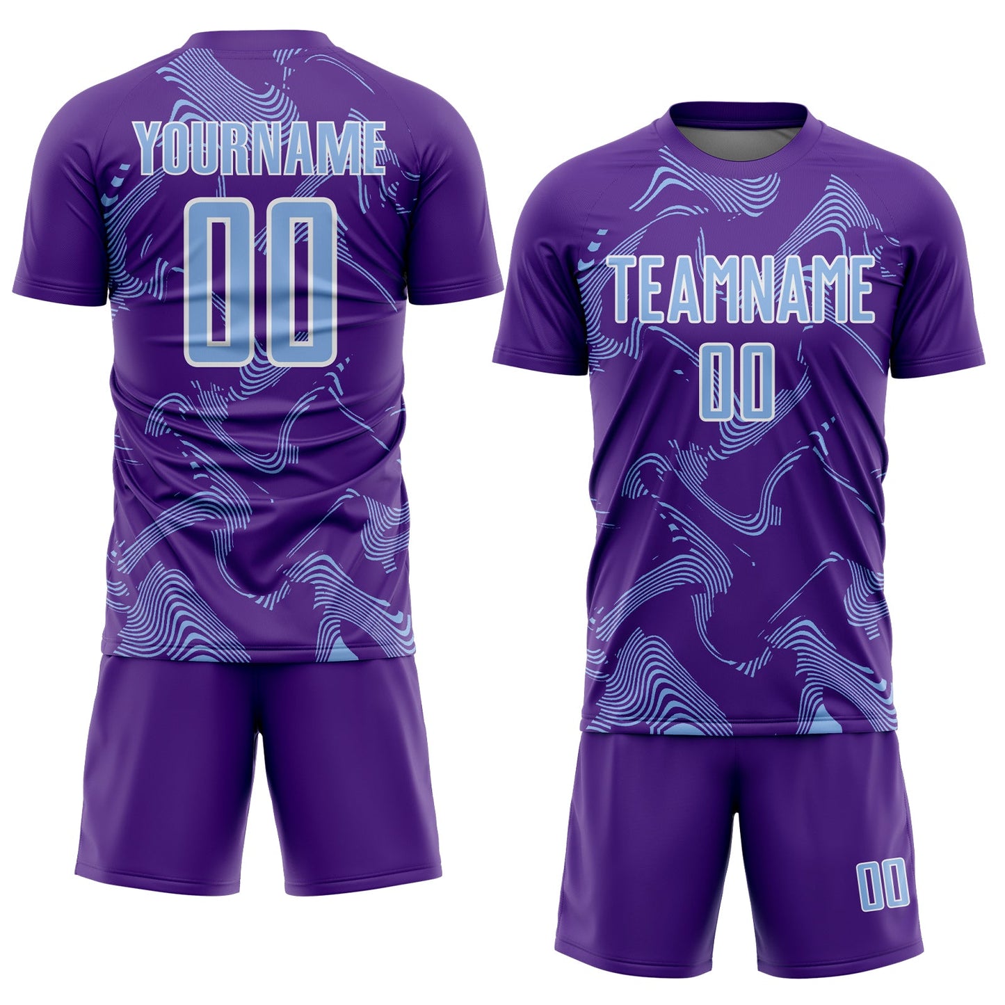 Custom Purple Light Blue-White Curve Lines Sports Sublimation Soccer Uniform Jersey Limited