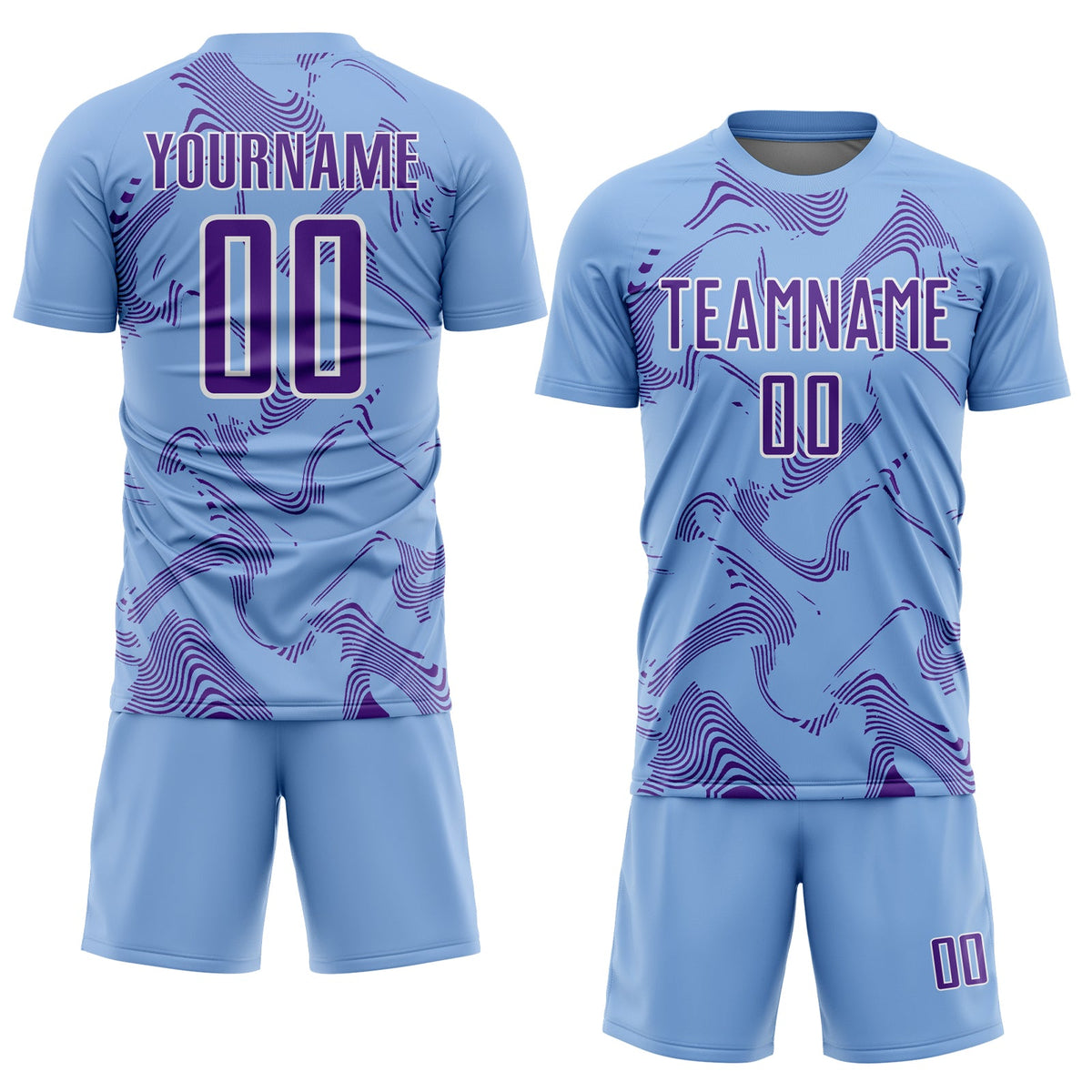 Custom Light Blue Purple-White Curve Lines Sports Sublimation Soccer Uniform Jersey Limited