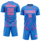Custom Powder Blue Pink-White Curve Lines Sports Sublimation Soccer Uniform Jersey Limited