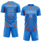 Custom Powder Blue Orange-White Curve Lines Sports Sublimation Soccer Uniform Jersey Limited