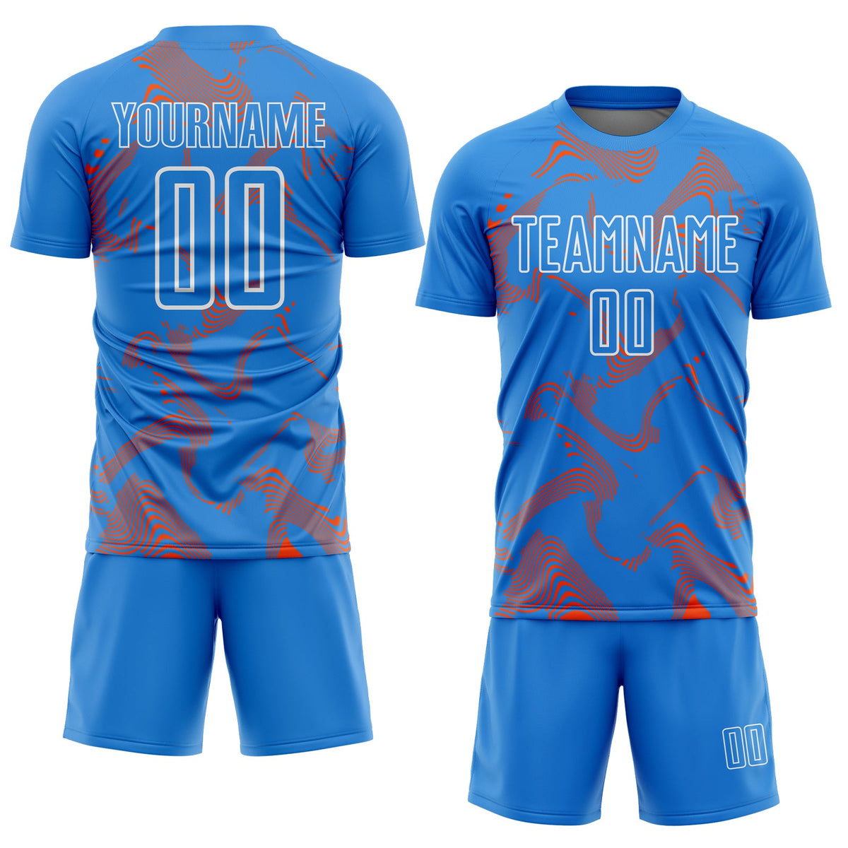 Custom Powder Blue Orange-White Curve Lines Sports Sublimation Soccer Uniform Jersey Limited