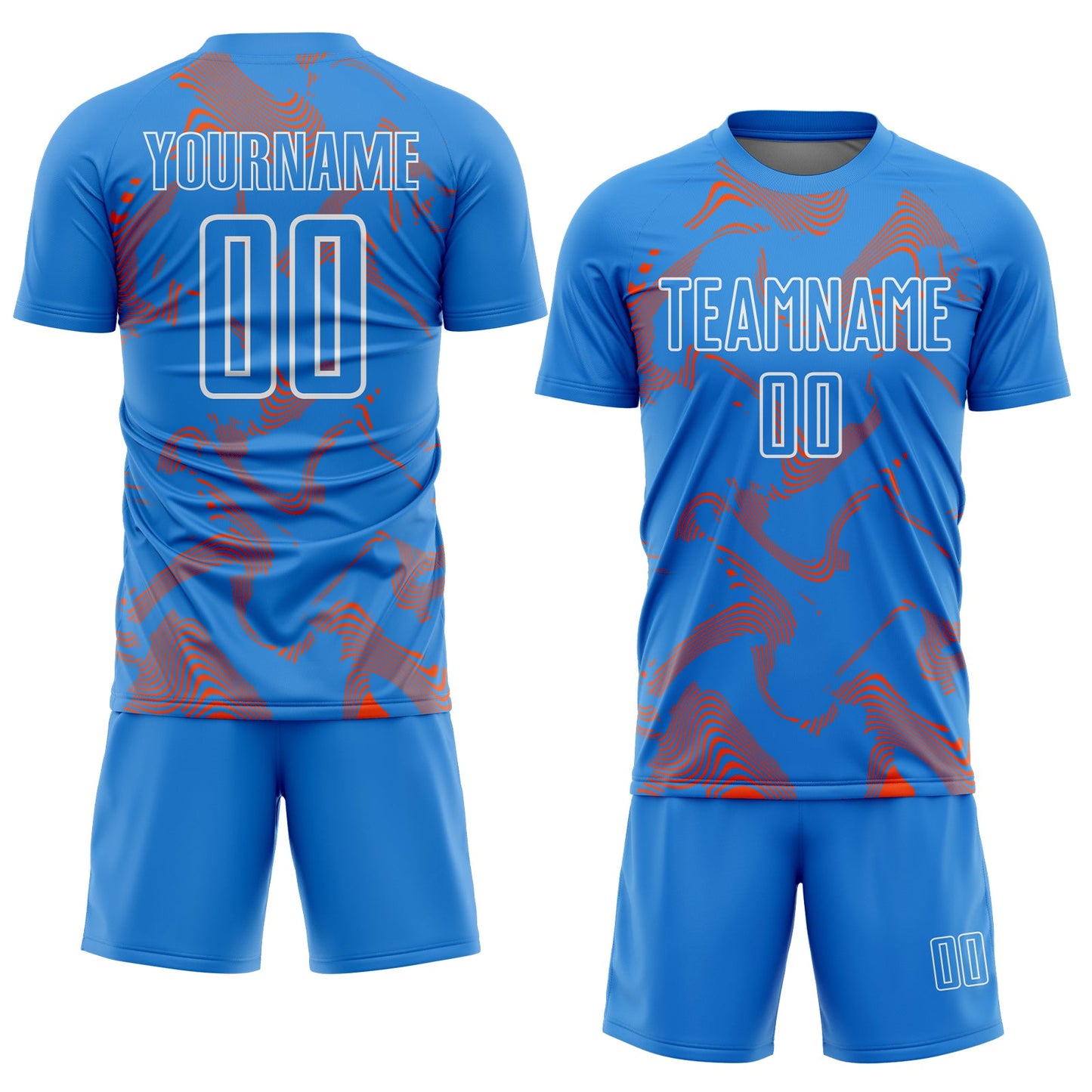 Custom Powder Blue Orange-White Curve Lines Sports Sublimation Soccer Uniform Jersey Limited