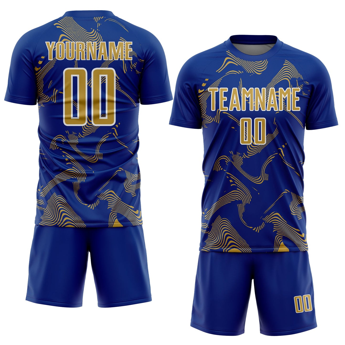 Custom Royal Old Gold-White Curve Lines Sports Sublimation Soccer Uniform Jersey Limited