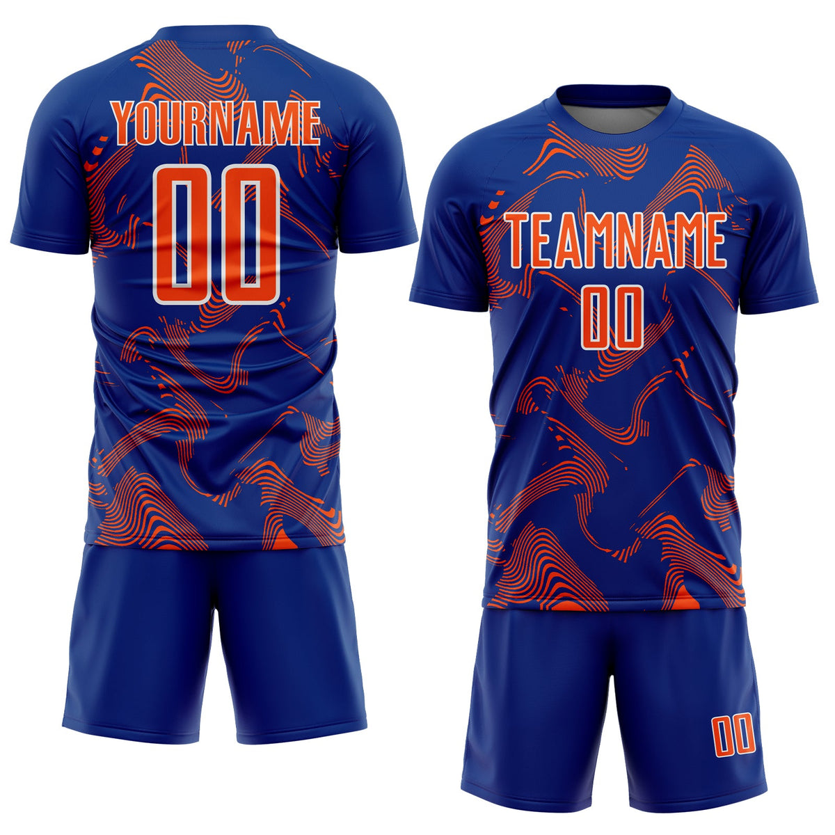 Custom Royal Orange-White Curve Lines Sports Sublimation Soccer Uniform Jersey Limited