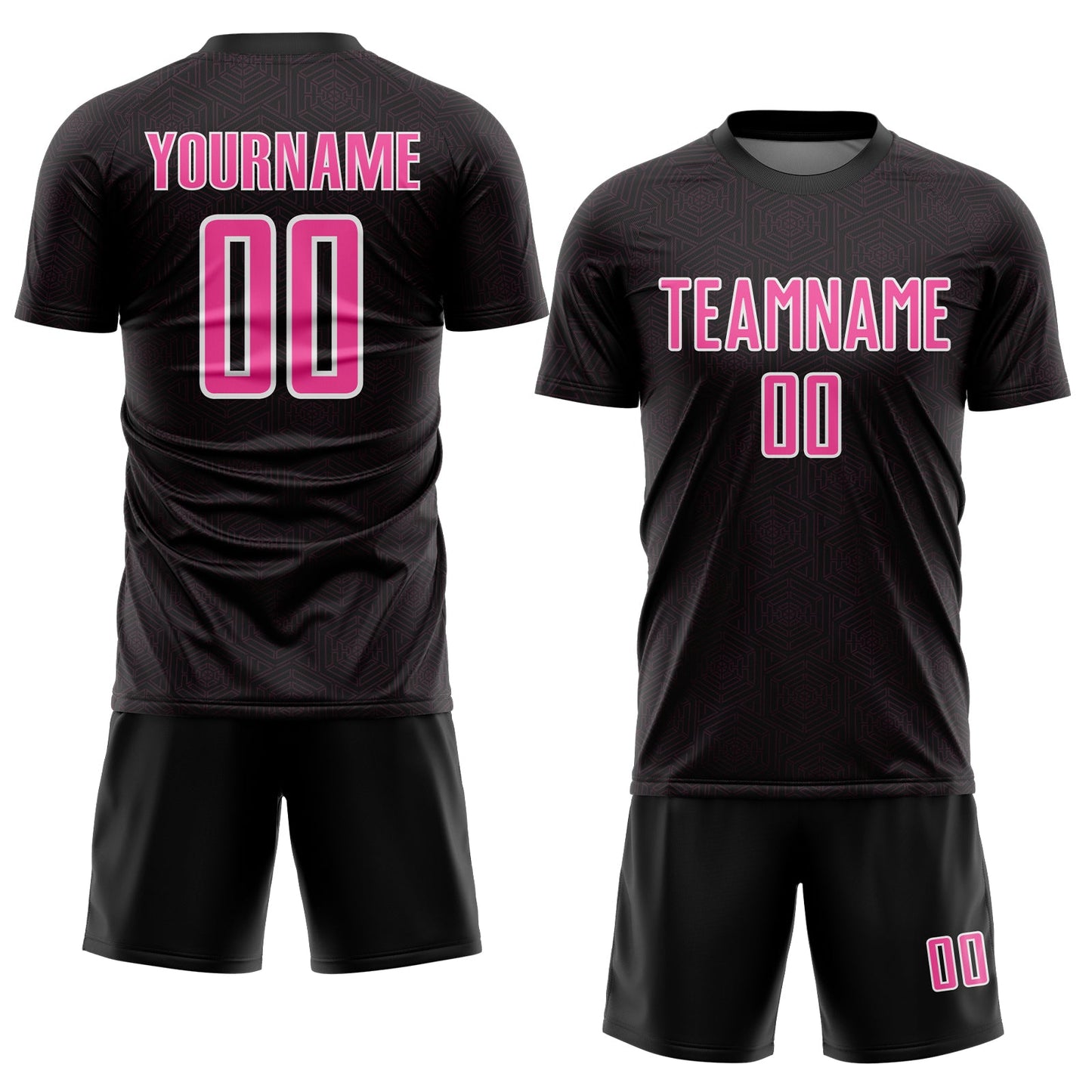 Custom Black Pink-White Geometric Shape Sports Sublimation Soccer Uniform Jersey Limited