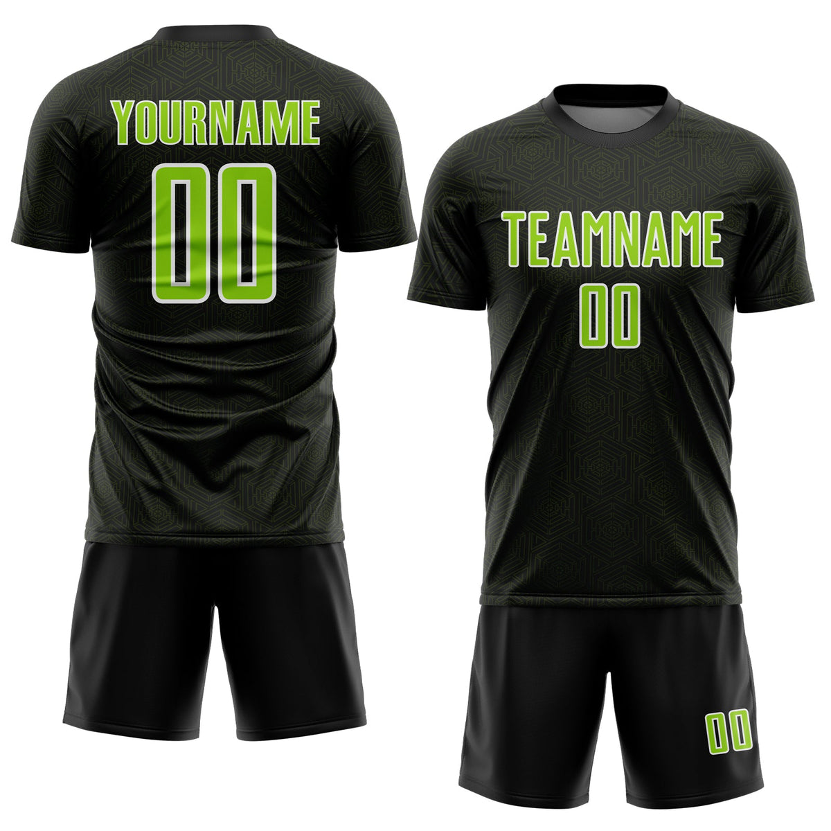 Custom Black Neon Green-White Geometric Shape Sports Sublimation Soccer Uniform Jersey Limited