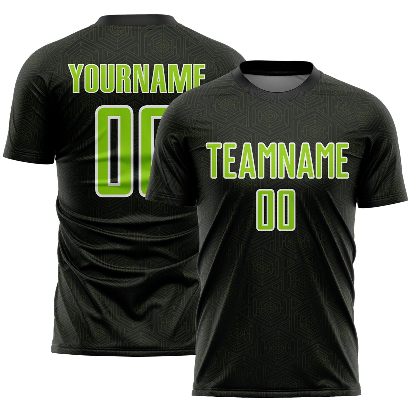 Custom Black Neon Green-White Geometric Shape Sports Sublimation Soccer Uniform Jersey