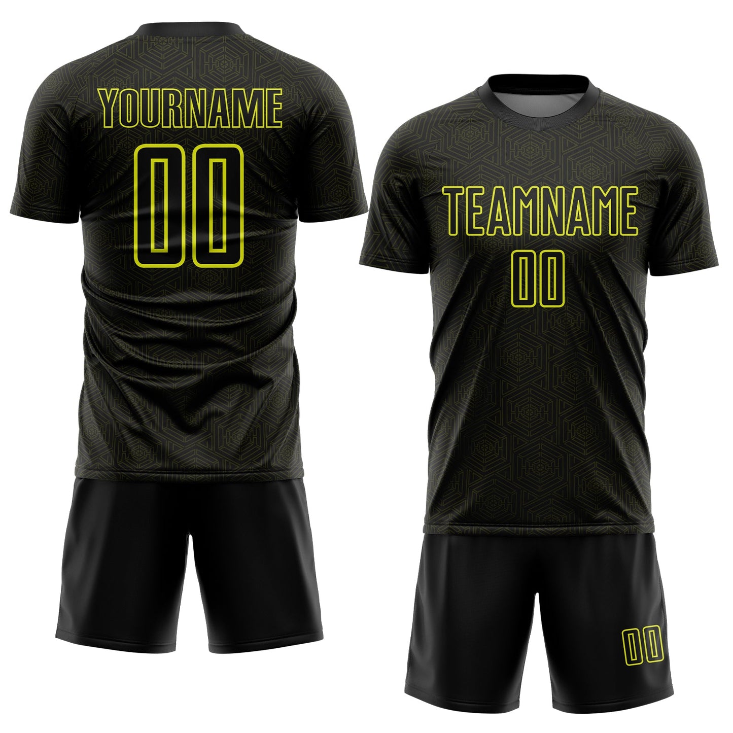 Custom Black Neon Yellow Geometric Shape Sports Sublimation Soccer Uniform Jersey Limited