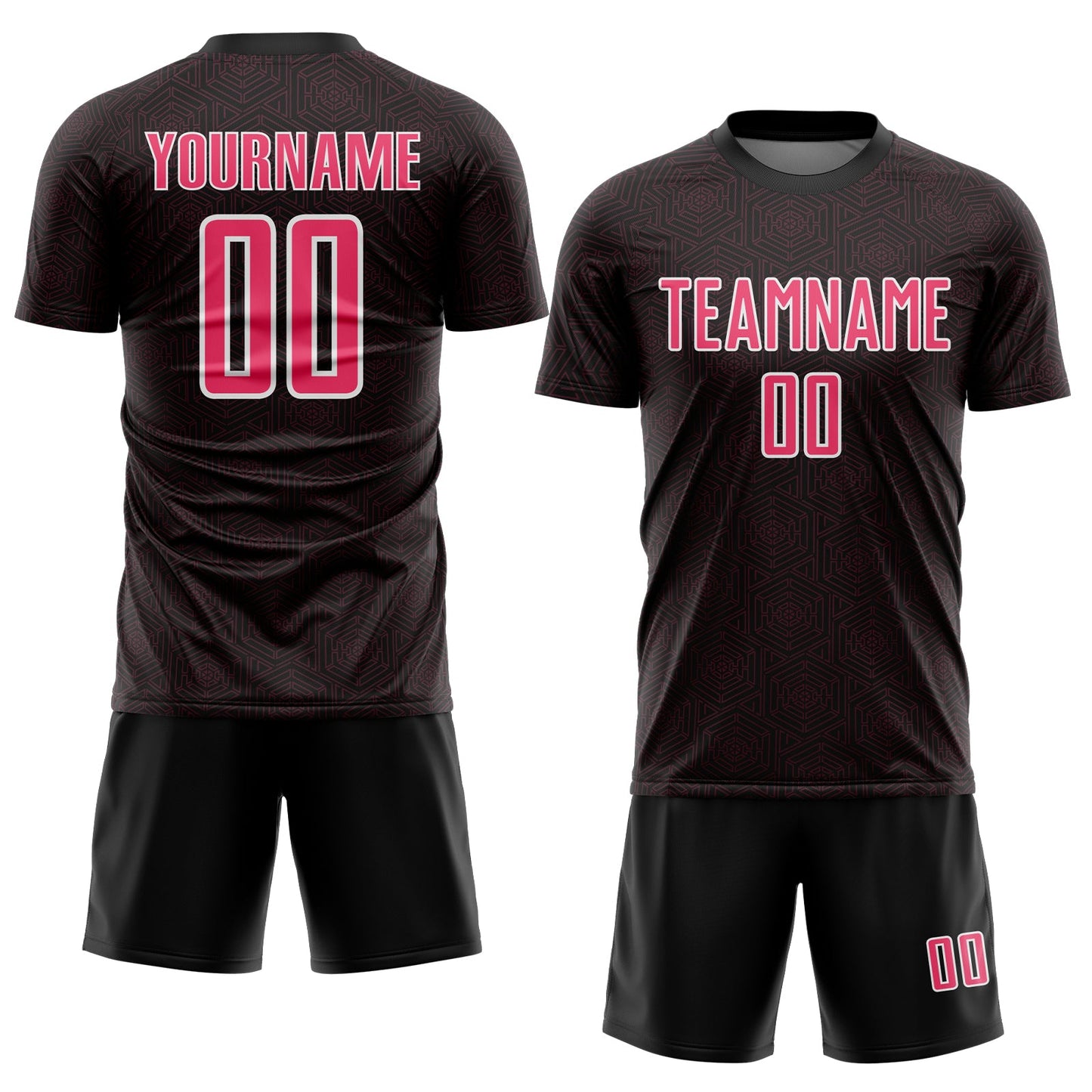 Custom Black Neon Pink-White Geometric Shape Sports Sublimation Soccer Uniform Jersey Limited
