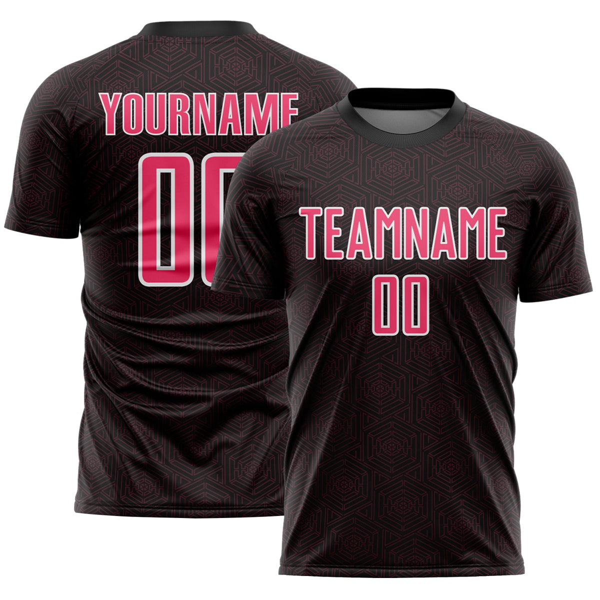 Custom Black Neon Pink-White Geometric Shape Sports Sublimation Soccer Uniform Jersey
