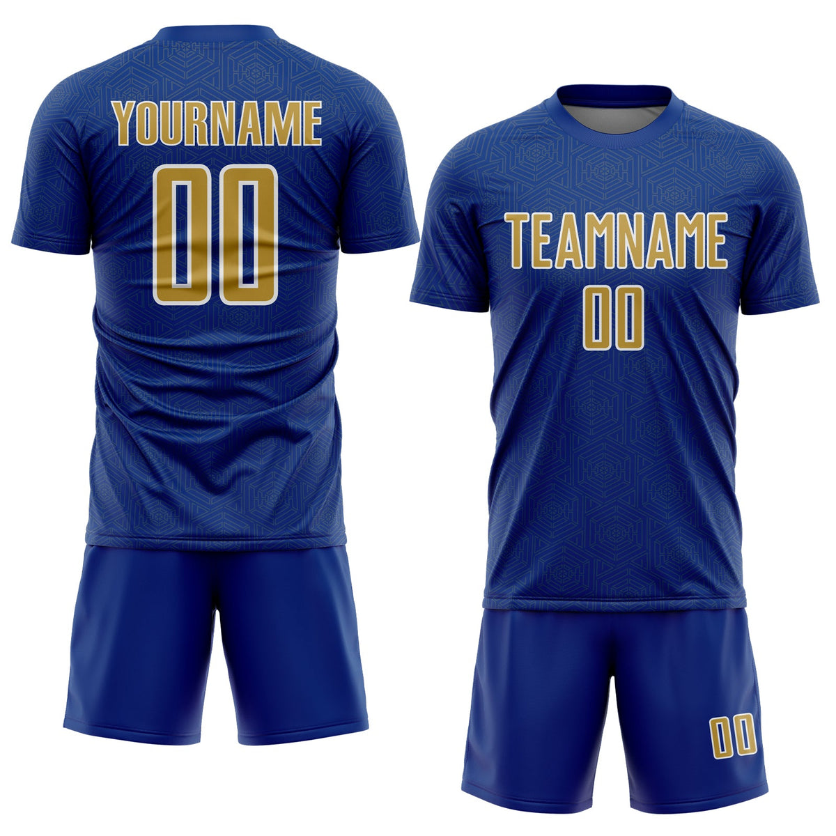 Custom Royal Old Gold-White Geometric Shape Sports Sublimation Soccer Uniform Jersey Limited