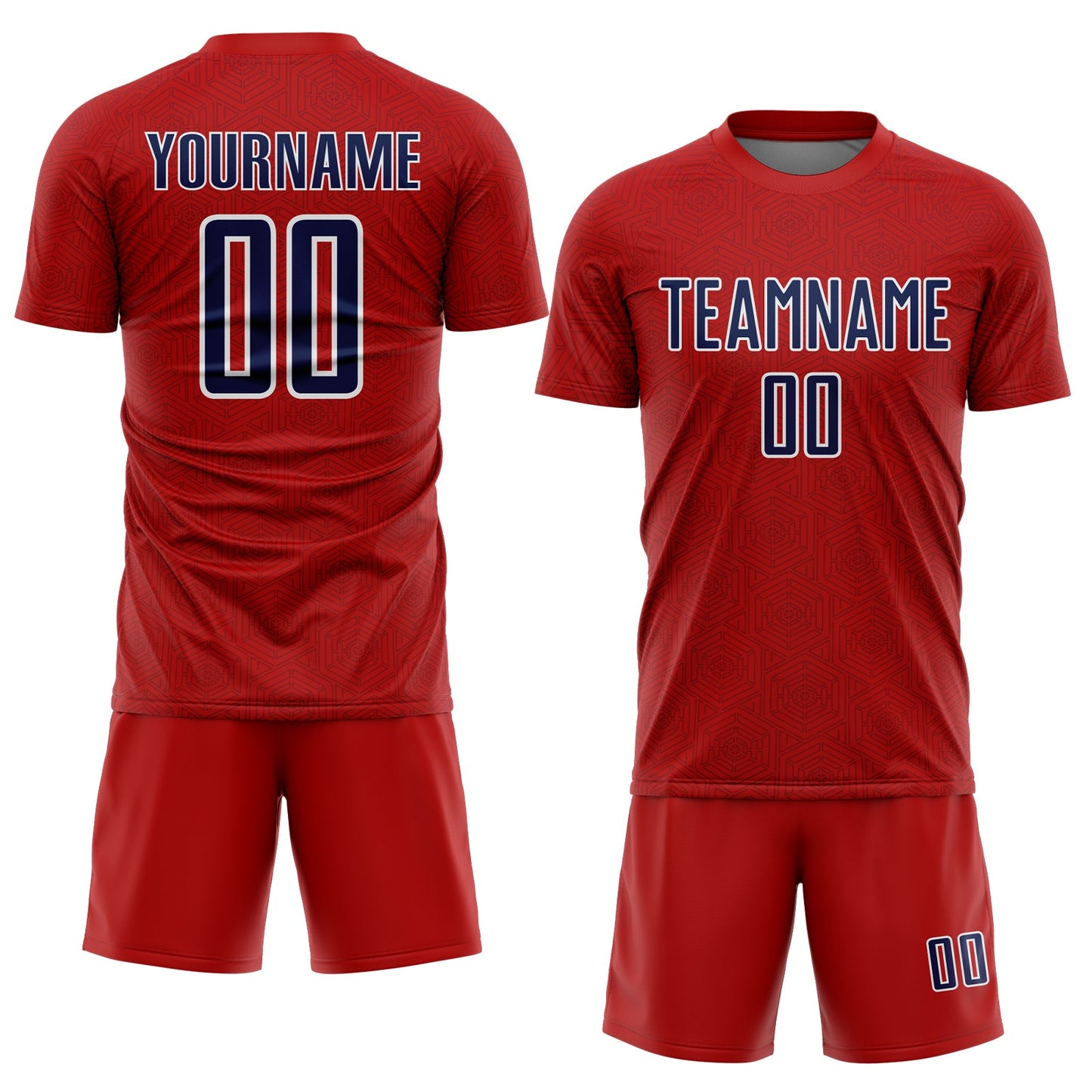 Custom Red Navy-White Geometric Shape Sports Sublimation Soccer Uniform Jersey Limited